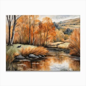 Autumn Pond Landscape Painting (23) Canvas Print