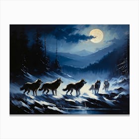 A Pack Of Wolves Silhouetted Under A Full Moon Their Howls Amalgamating With The Wailing Wind Amid (1) Canvas Print