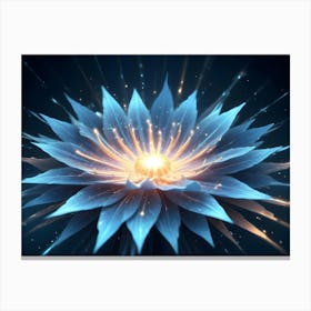 An Abstract Image Of A Glowing Blue Flower With A Bright Center And Radiating Lines Canvas Print