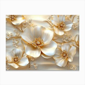 3d Flowers in Gold and Cream Colors Canvas Print