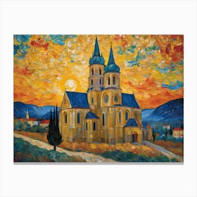 Church At Sunset Canvas Print