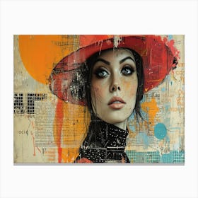 Analog Fusion: A Tapestry of Mixed Media Masterpieces Red Hat Canvas Print