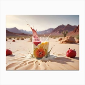 Abstract Image Of A Glass Of Milk With A Red And Yellow Fruit Slice At The Bottom Canvas Print