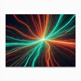 An Abstract Digital Art Piece With A Central Focus On A Burst Of Radiating Light In Shades Of Blue, Green, And Beige, Resembling A Sunburst Or A Star Explosion Canvas Print