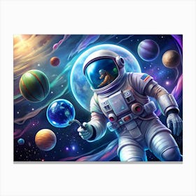 Astronaut In Space Holding A Blue Earth Globe Canvas Print