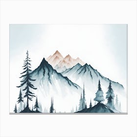 Mountain And Forest In Minimalist Watercolor Horizontal Composition 173 Canvas Print