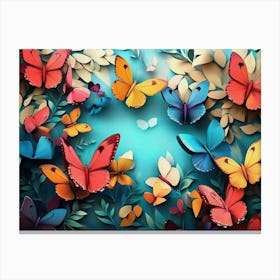 Floral Pattern With Colorful Butterflies Canvas Print