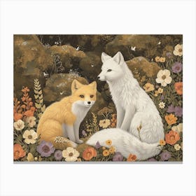 Floral Animal Illustration Arctic Fox 4 Canvas Print
