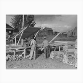 Cutting Lumber To Length For Construction For Sanitary Units At Fsa (Farm Security Administration) Trailer Camp Canvas Print