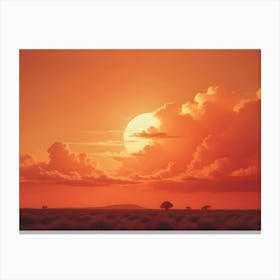 A Field Of Grass With A Dramatic Sunset In The Background Canvas Print