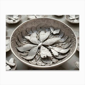 Silver Butterflies In A Bowl, 3d Render, Elegant, Decorative Canvas Print