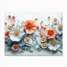 3d Artwork Featuring a Lush Array of Flowers Set on a Clean White Canvas Print