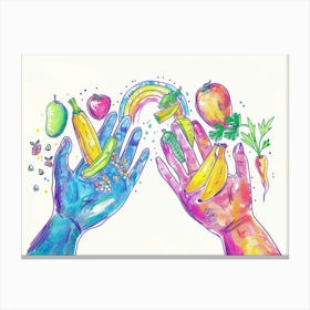 Two Hands Holding Fruits And Vegetables Canvas Print