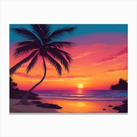 A Tranquil Beach At Sunset Horizontal Illustration 2 Canvas Print