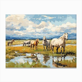 Horses Painting In Mongolia, Landscape 2 Canvas Print