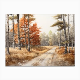 A Painting Of Country Road Through Woods In Autumn 59 Canvas Print