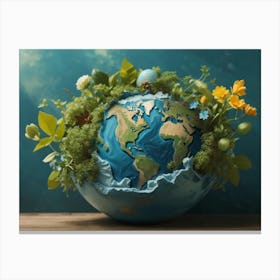 Earth With Plants And Flowers Canvas Print