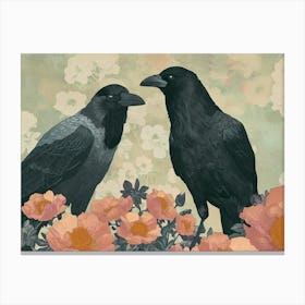 Floral Animal Illustration Crow 4 Canvas Print