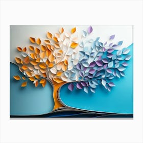 Colorful Tree With Leaves On Hanging Branches Of Blue, White And Golden 1 Canvas Print