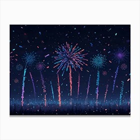 Abstract Image Of Fireworks Exploding Over A Cityscape Silhouette At Night 1 Canvas Print