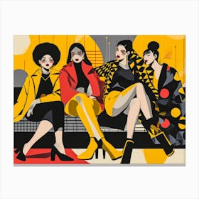 Three Women On A Bench Canvas Print