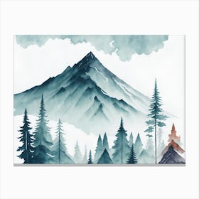 Mountain And Forest In Minimalist Watercolor Horizontal Composition 180 Canvas Print