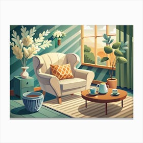 Living Room With Armchair And Coffee Table Canvas Print