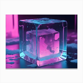 Pink Ice Cube With Blue Ice Cubes And Neon Lights Canvas Print