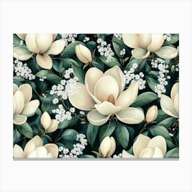 White Magnolia Flowers Seamless Pattern Canvas Print