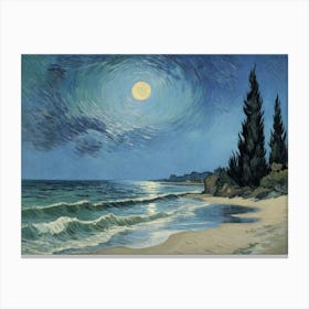 Moonlight Over The Beach 2 Canvas Print