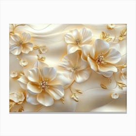 3d Gold Flowers and Cream Colors Canvas Print