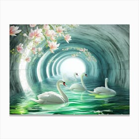 Swans And Fish In A Tunnel Canvas Print