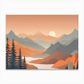 Misty mountains horizontal background in orange tone 84 Canvas Print