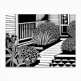 Beautiful Garden Linocut Black And White Painting Canvas Print