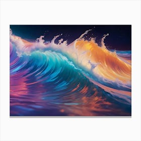 A Colorful Wave Crashes, Creating A Splash Of Vibrant Colors, Including Blue, Orange, Purple, And Pink Canvas Print