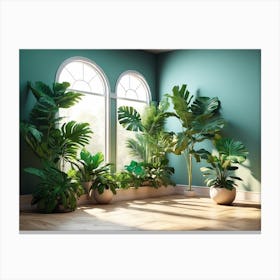 Turquoise Room With Plants Canvas Print