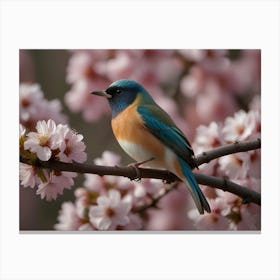 Default Colorful Bird Songbird In Cherry Blossoms 1 (2) Canvas Print
