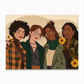 Four Women With Sunflowers Canvas Print