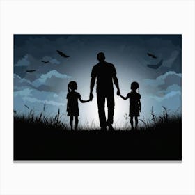 Silhouette Of A Family Father's Day Canvas Print