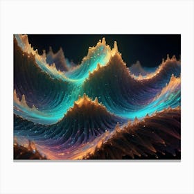 Abstract 3d Illustration Of Swirling, Iridescent Waves With Gold Highlights Against A Dark Background Canvas Print