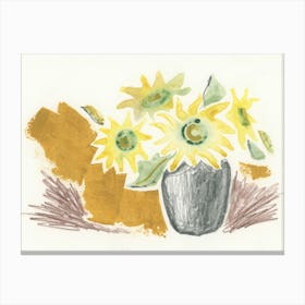 Yellow Sunflowers In Gray Vase - floral still life minimal contemporary light hand painted Canvas Print