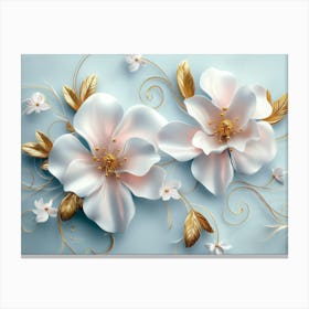 Two White Flowers On A Blue Background Canvas Print