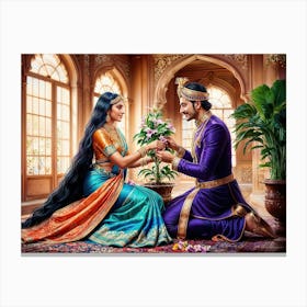 Royal Couple Adorning Flowers Canvas Print