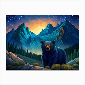 Black Bear Standing In A Mountain Landscape Canvas Print