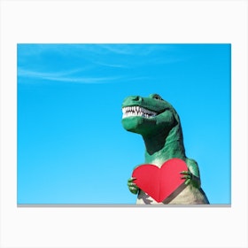 T Rex Dinosaur Statue Holding Red Paper Heart Canvas Print