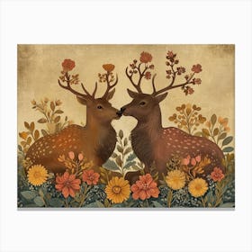 Floral Animal Illustration Elk 3 Canvas Print