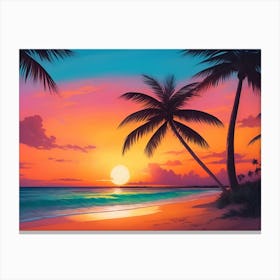 A Tranquil Beach At Sunset Horizontal Illustration 12 Canvas Print