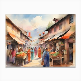 Asian Market Paintings Art Print Canvas Print