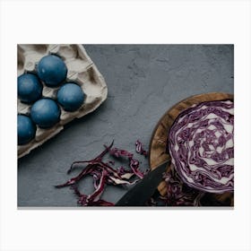 Blue Cabbage And Eggs Canvas Print