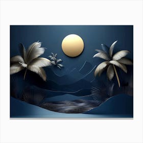 Palm Trees On A Blue Background Canvas Print